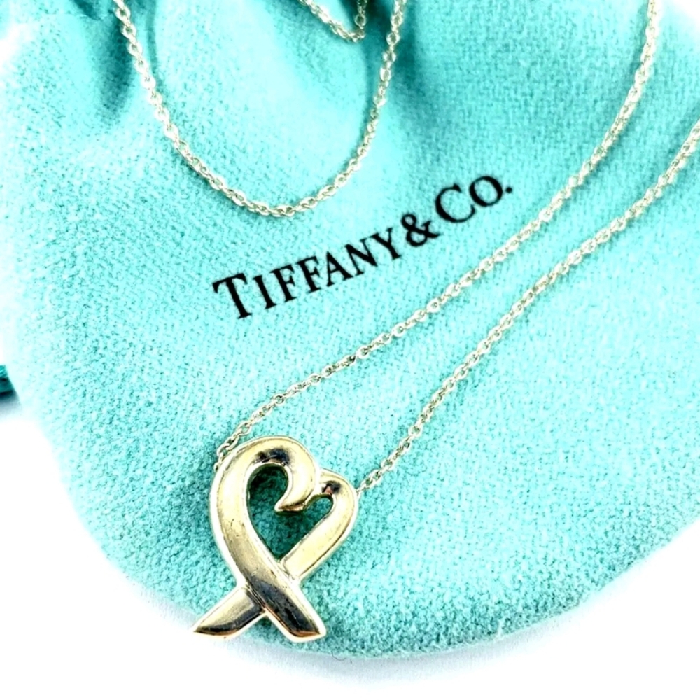 TIFFANY & CO PALOMO PICASSO Sterling Silver HEART RIBBON Pendant 16" Lov…